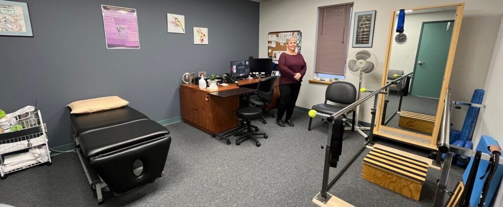 Jody Lemieux, Physiotherapist is in her physiotherapy clinic in Northern Ontario.