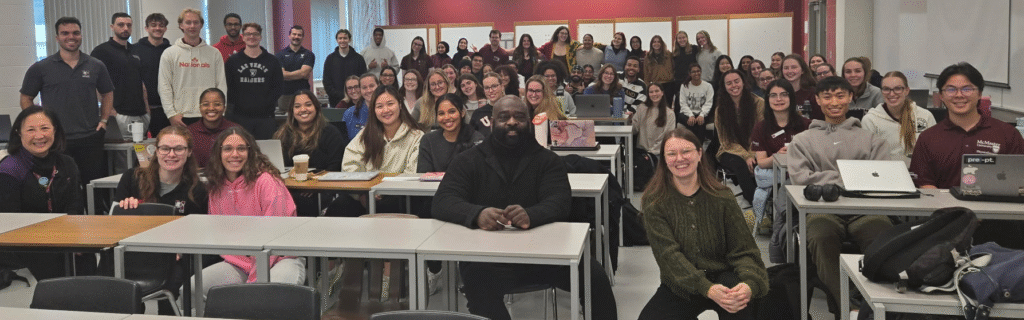 OPA President Courtney Bean, PT, with McMaster University physiotherapy students.
